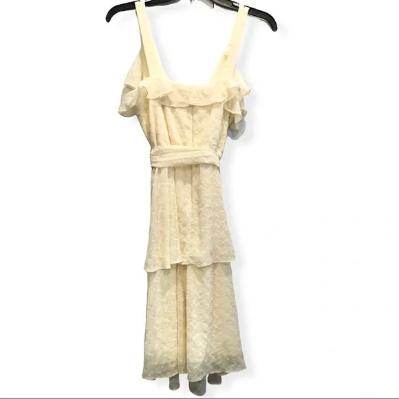 GAL MEETS GLAM Helena Light Yellow Eyelet Ruffle Dress Size 6P - Picture 5 of 8
